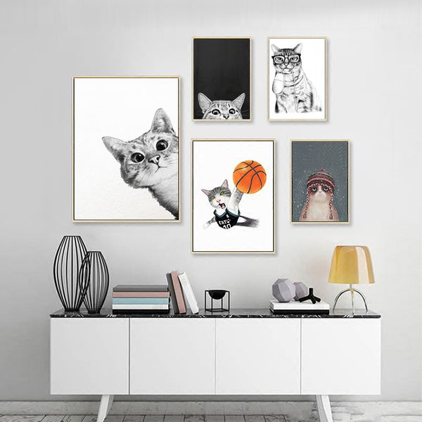 

abstract drawing cute cat posters and prints wall art canvas painting pictures print modern living room nordic decoration home