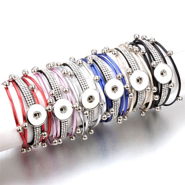 

new rhinestone snap bracelet/bangle magnet leather bracelets fit diy 18mm snap button jewelry for women ze482, Black