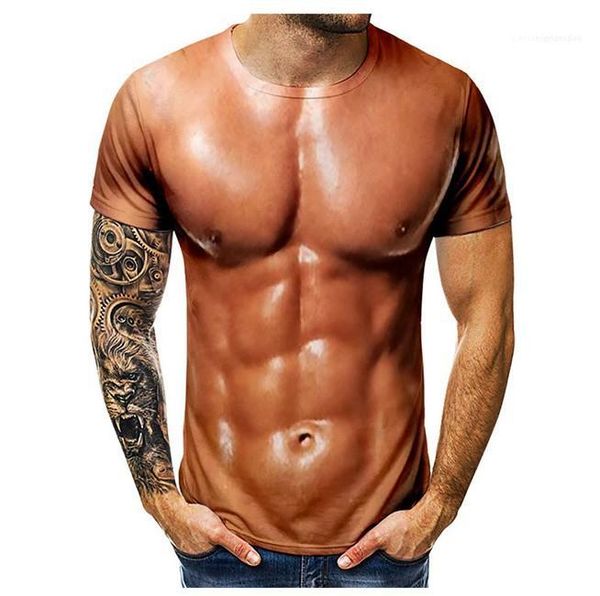 

3d muscle print mens tshirt crew neck loose casual lovers shirts breathable cool male shirt, White;black