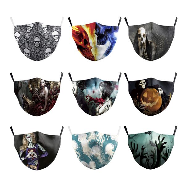 

halloween skull digital printing protection 5-layer synthetic filter dust-proof anti-haze mask washable face funny mask dhl shipping