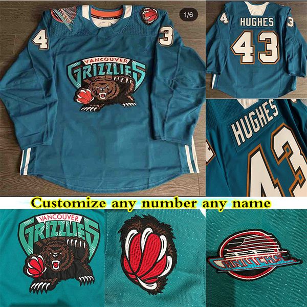 

2020 Custom jerseys combines Canucks and Grizzlies themes for custom Quinn Hughes Customize any number any name hockey jersey, Black;red