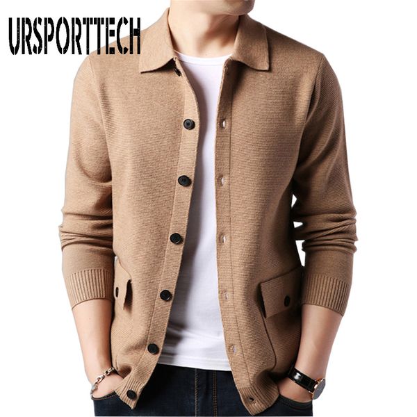 

ursporttech men cardigan sweater streetwear fashion sweater coat men autumn winter warm cashmere woolen cardigan with pocket, White;black