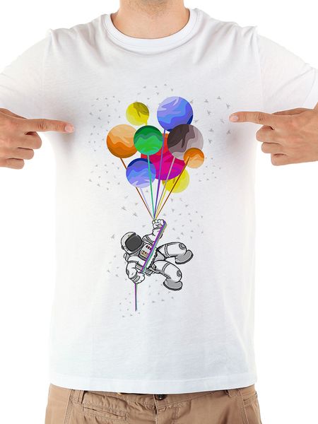 

astronauts and planetary balloons funny t shirt men summer summer new white casual short sleeve homme cool tshirt