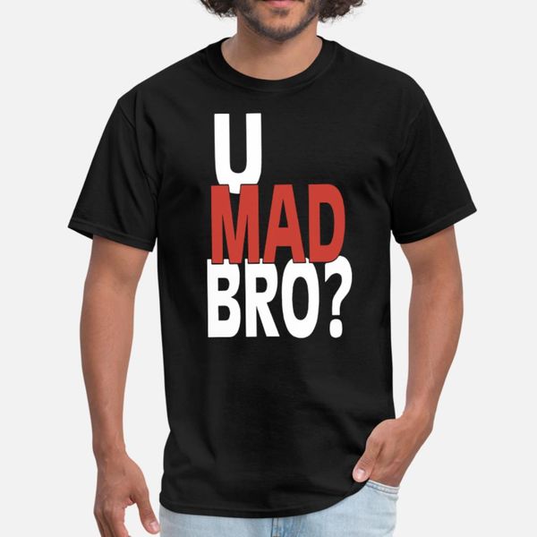 

u mad bro bruh red white text saying dank meme t shirt men create tee shirt o-neck male loose new fashion spring autumn cool shirt