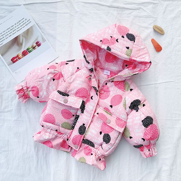 

jackets 2021 girls winter coat baby kids printed hooded warm coats girl children overcoats clothes 1-4age, Blue;gray