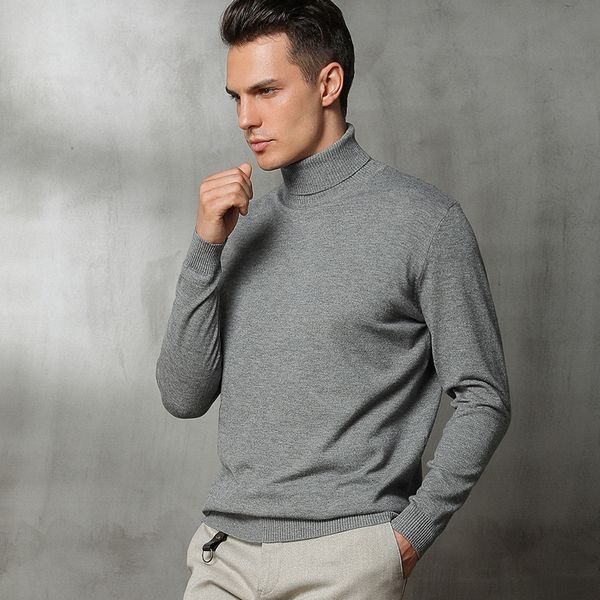 

autumn and winter new high-neck cashmere sweater mens loose large size sweater business casual solid color sweater