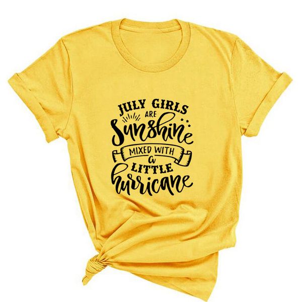 

july girls are sunshine mixed with a little hurricane t-shirts for women harajuku birthday t shirts summer beach t shirt, White
