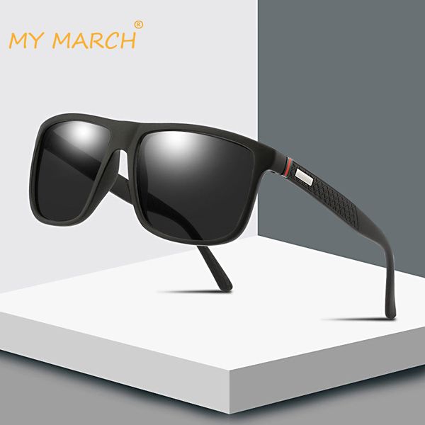

mymarch square polarized sunglasses men brand designer driving sun glasses ultra-light vintage retro glasses for male oculos, White;black