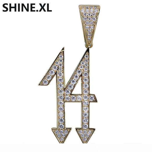 

selling number 14 pendant necklace iced out cubic zircon copper gold silver plated men hiphop jewelry gift