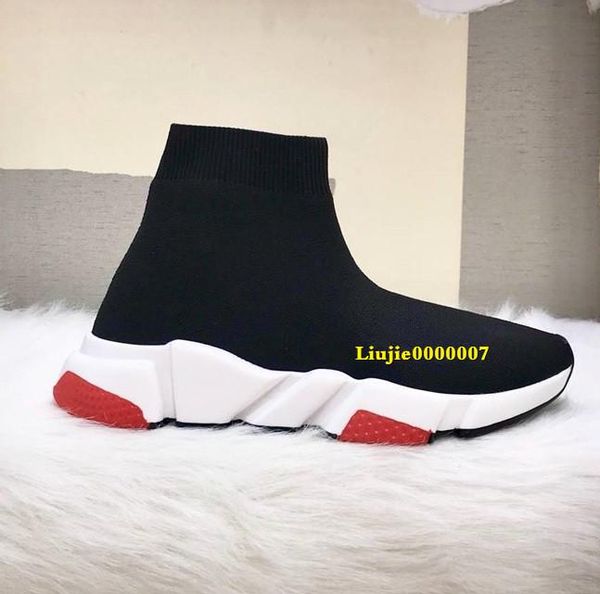 

designer shoes drop ship fashion designer man casual shoe woman speed trainer stretch-knit high red white shiny casual boots, Black