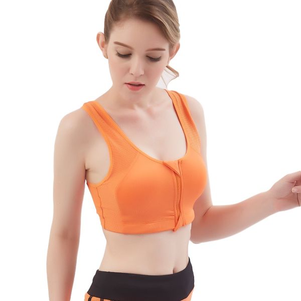 

2020 4 colors women sports bra padded zipper front push up shockproof wire gym fitness bra running, White;black