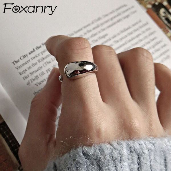 

foxanry minimalist 925 sterling silver rings for women new fashion water drop handmade birthday party finger jewelry gifts, Golden;silver