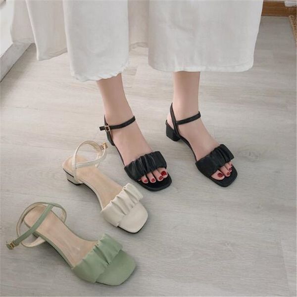 

2020 summer ankle buckle strap stiletto heels sandles open toe women gladiator sandals pinch narrow band ladies square shoes, Black