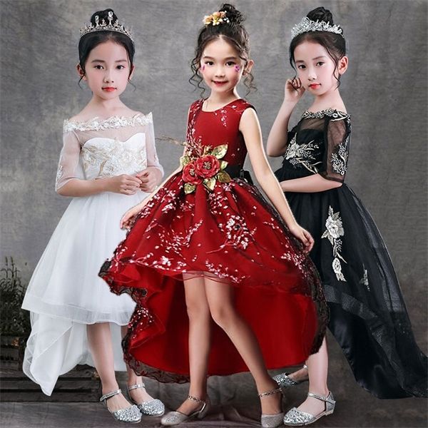

girls sleeveless princess children handmade flowers girl dress for wedding 3-14 years girls trailing party prom dresses 0922, Red;yellow
