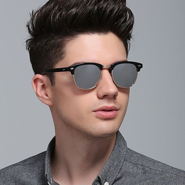 

polarized semi-rimless sunglasses women/men vintage rice nail uv400 classic eyewear brand designer sun glasses, White;black