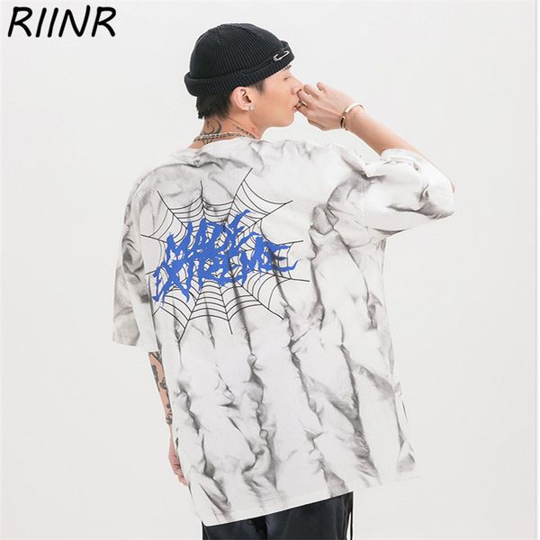 

riinr 2020 spring and summer new original dark spider silk screen printing men's short-sleeved t-shirt trend street style