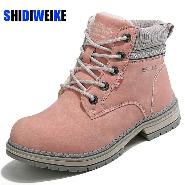 

autumn winter leather short ankle women snow boots women's shoes for woman booties motorcycle warm fur plush velvet big size 41, Black