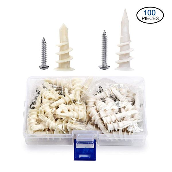 

100pcs plastic expansion tube self-drilling drywall anchors screw plasterboard nylon anchors home curtain drywall tool