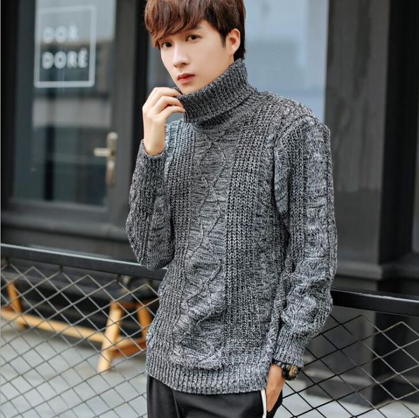

autumn and winter new men's brand pullover high collar thick sweater men loose long-sleeved sweater, White;black