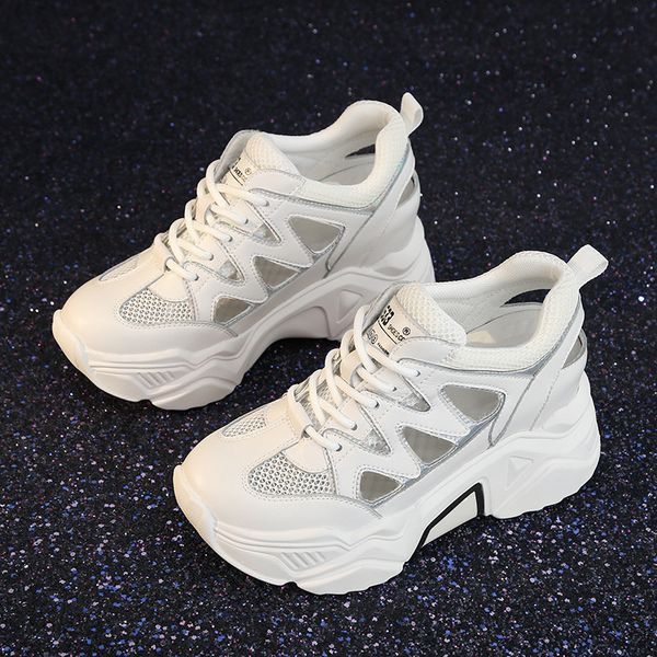 

yiluan new dad shoes female casual shoes leather wild sports leisure new 8cm increased women's daddy summer sneakers, Black