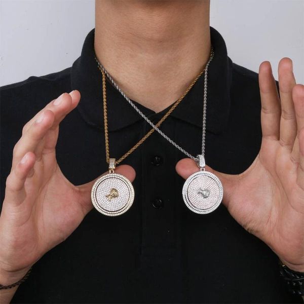 

iced out spinner $ sign letters pendant necklace men with tennis chain hip hop gold silver color charms chain jewelry