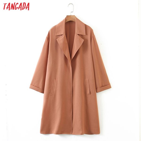 

tangada women oversized solid trench coat 2020 autumn fashion elegant ladies high street loose outwear qw62, Tan;black