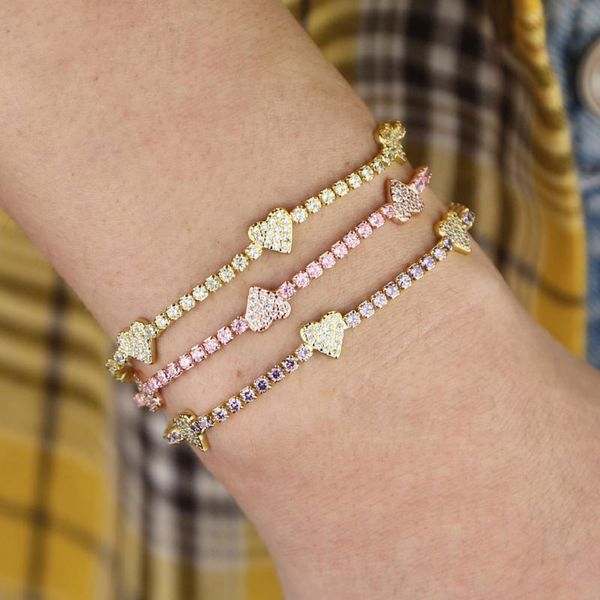 

2020 gold filled delicate colorful white purple pink thin tennis cz heart chain bracelets for women lover elegance gifts jewelry, Black