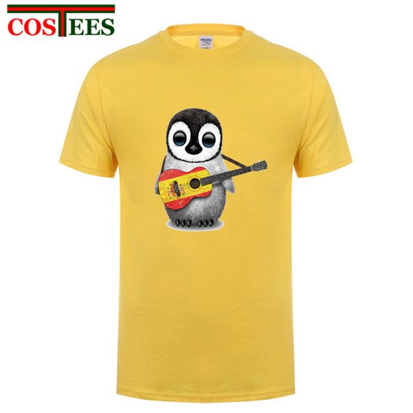 

cool baby penguin playing spanish flag guitar t shirts women men rock music t-shirt homme short sleeve hip hop tshirt customized