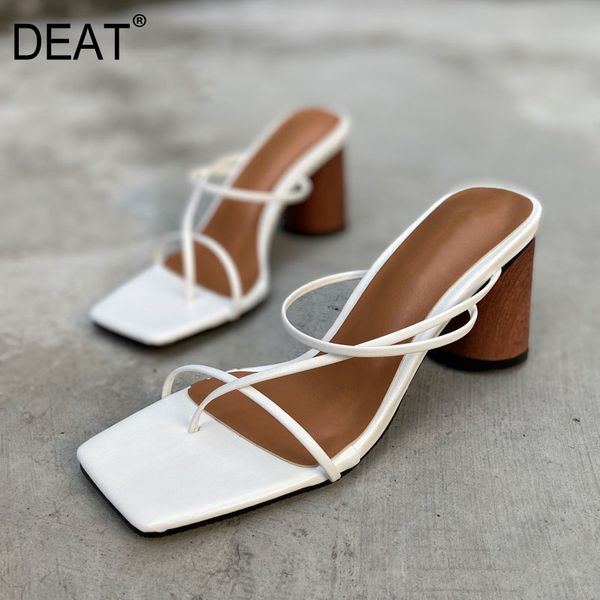 

deat] 2020 new spring summer square toe shallow cross band high heels outside slippers women shoes fashion tide 10f801, Black