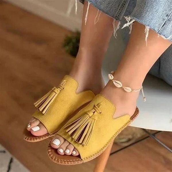 

women round head sandals summer sandals open toe tassel wild women slippers tassels beach casual 2020, Black