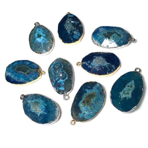 

new round natural stone beads blue agates bracelet necklace jewelry bulk stone bead gift size 23x40mm, Bronze;silver