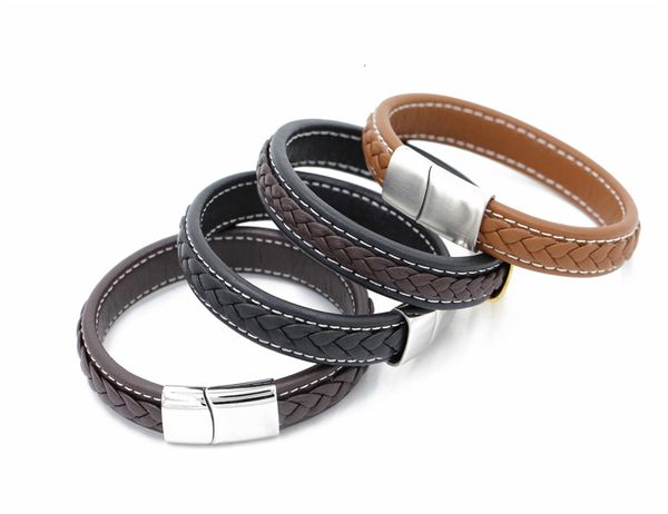 

2020 fashion jewelry accessories genuine mens handmade black braided leather engraved bracelet, Silver