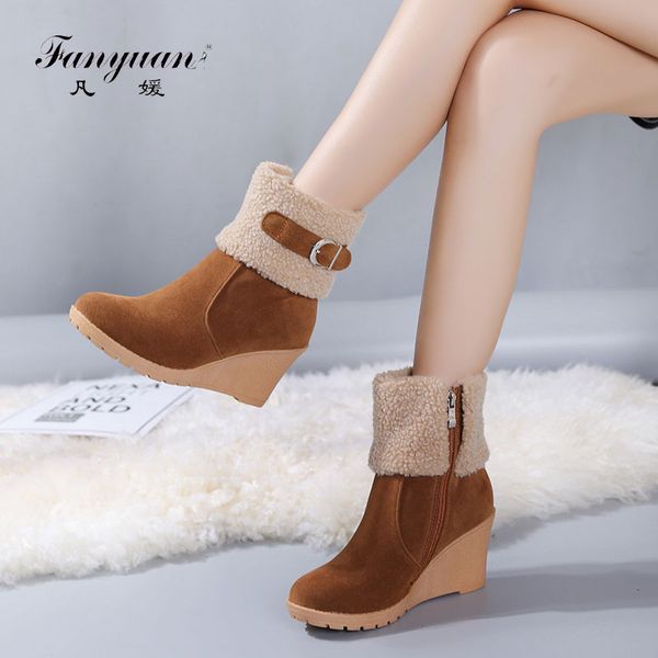 

fanyuan winter boots fur women shoes woman snow boots ankle warm platform wedge shoes femme ladies boot botas footwear, Black