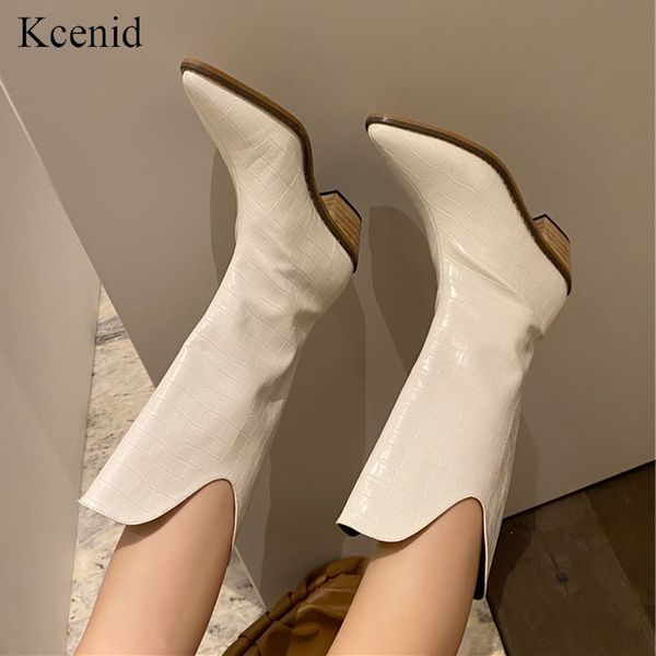 

kcenid белого черные западные ковбойские сапоги для женщин осени зима женских сапог 2020 заостренного носок скольжения на верховой обуви низ, Black