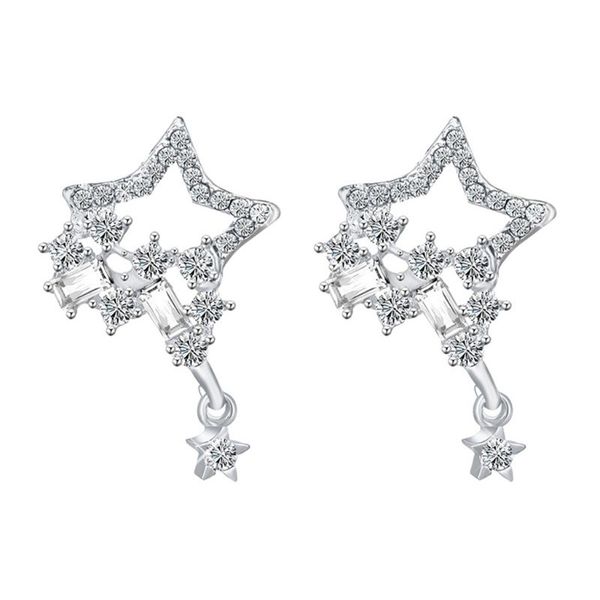 

new fashion brincos oorbellen bijoux crystal rhinestone hollow five-pointed star hanging earrings ladies fashion jewelry, Silver