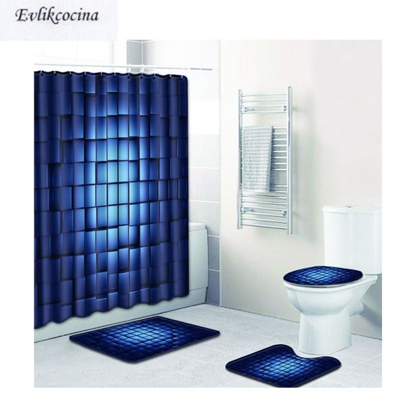 

4pcs dark blue square de banho banyo paspas bathroom carpet bathmat set non slip tapis salle de bain alfombra bano