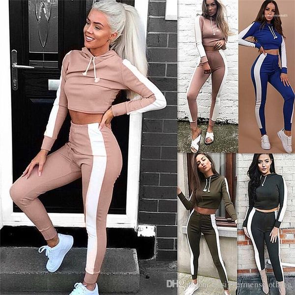 

long sleeve hoodies 2pcs sports sets casual contrast color women tracksuits ladies two piece outfits designer skinny, Gray