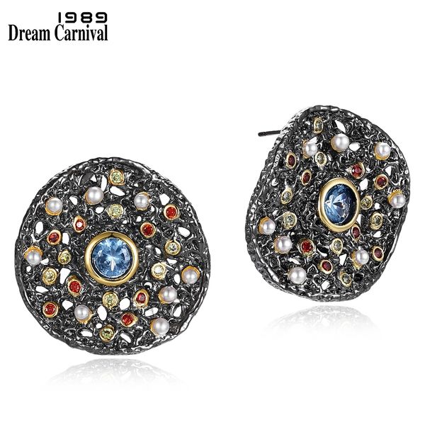 

dreamcarnival 1989 new fantastic stud earrings for women many tiny created pearls zircon matching jewelries available we3783 200921, Golden;silver