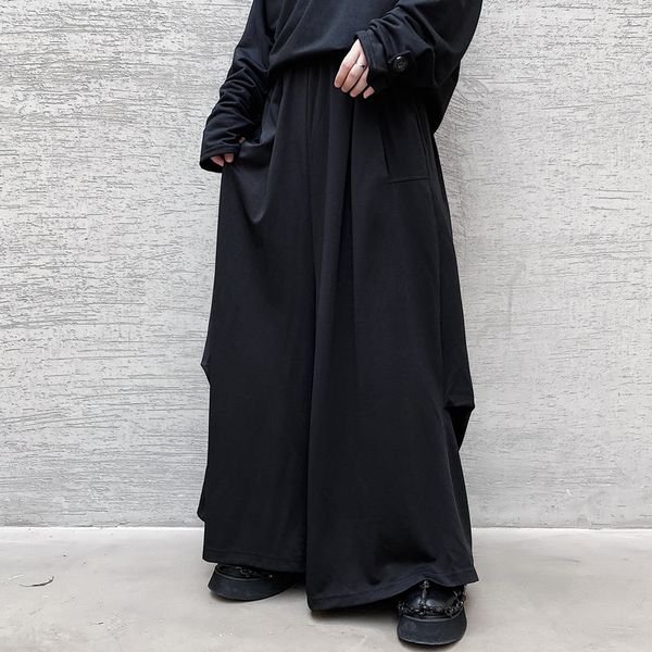 

male streetwear vintage loose harem trousers skirt pant stage fashion show clothing men's japan style wide leg casual pants, Black