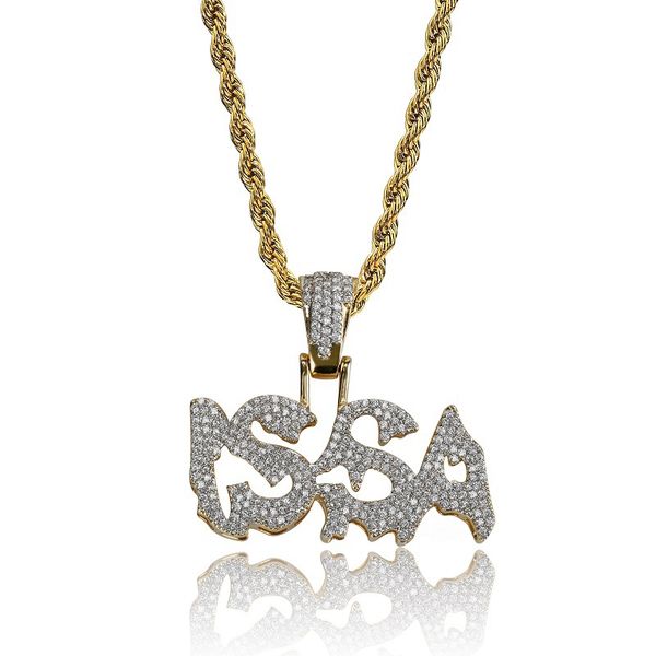

hip hop micro paved + cubic zirconia iced out bling gold issa pendants necklace for men women rapper jewelry, Silver