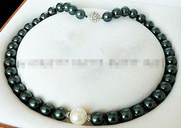 

genuine 10mm black & 12mm white round shell pearl necklace 18" 28, Silver