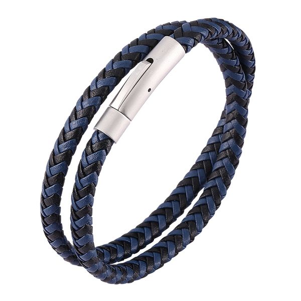 

men mix braided black blue leather interlaced cuff bracelets multilayer leather bracelets for male wristband jewelry gift bb0498, Golden;silver