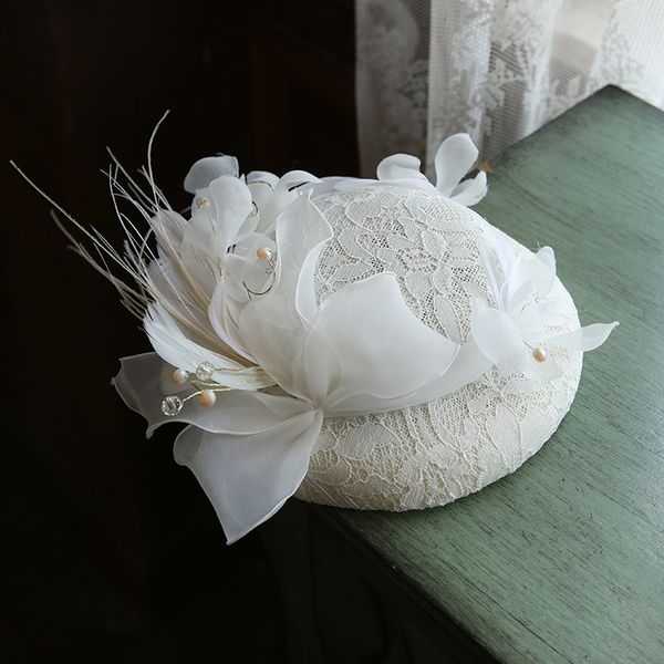 

wedding dress headdress bride immortal mori series korean style simple hat new style red white french retro hair accessories, Blue;gray