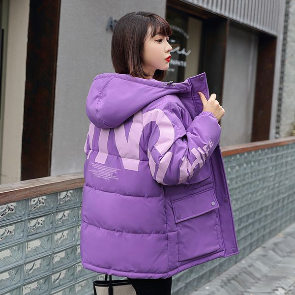 

2020 winter jacket women printing oversized hooded women's parkas loose short style stand collar plus size casual thick coats, Black