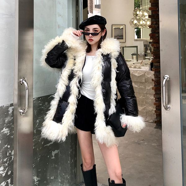 

women's down & parkas european station 2021 winter sheep beach wool coat jacket female loose long section casual cotton temperament fas, Black