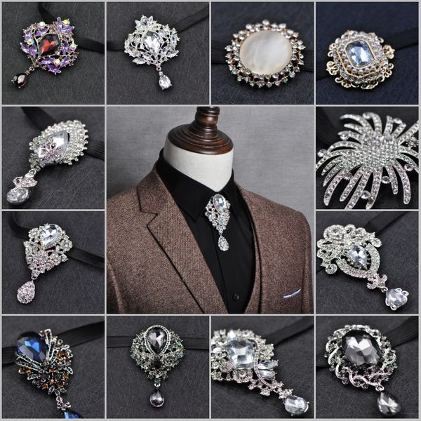 

new fashion bow tie for men men's dress party tie butterfly wedding bowtie crystal bolo, Black;gray