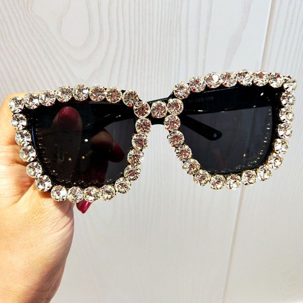 

vintage rhinestone sunglasses women big square eyewear female crystal charm oversized brand designer uv400 goggle travel, White;black