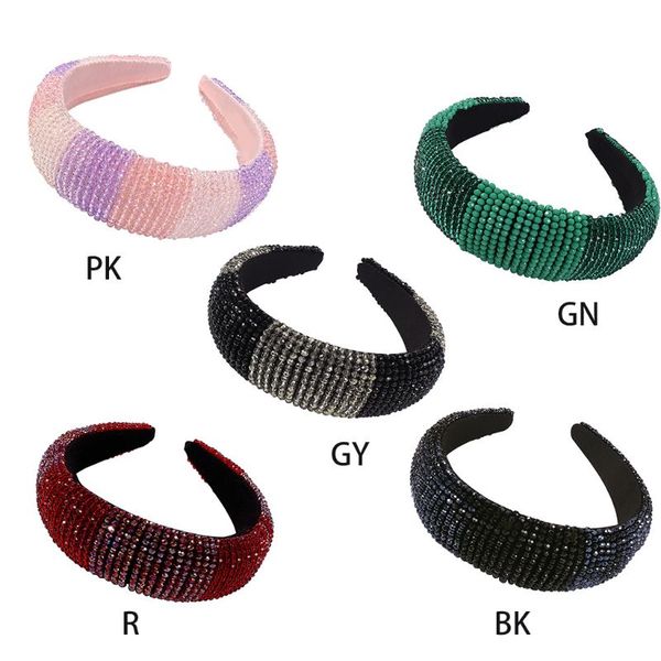 

vintage full jewelry hair hoop bandana gradient contrast color sponge padded headband shiny faux crystal beading party headdress