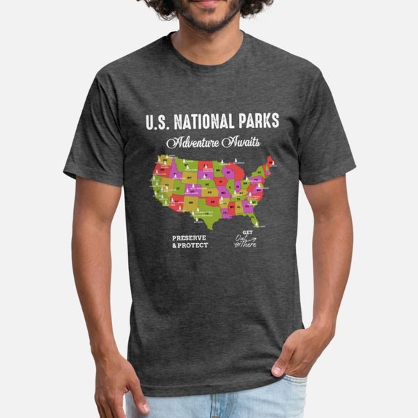 

us national parks map t shirt men print short sleeve s-3xl pattern famous building summer outfit shirt