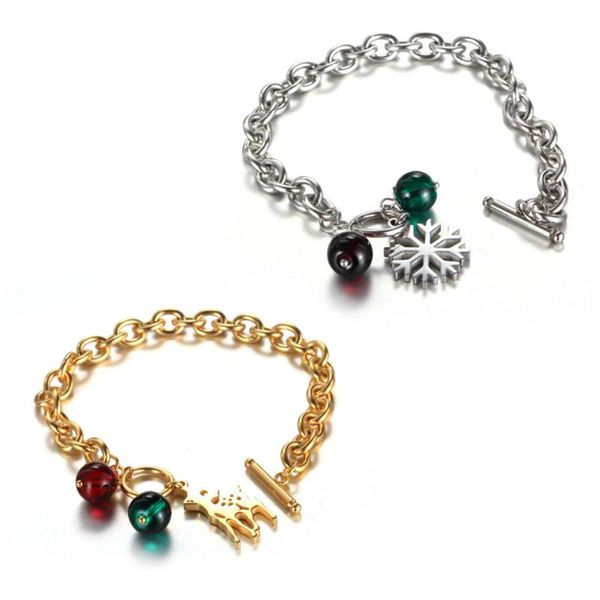 

christmas snowflake elk bracelet bangle chain jewelry charm fashion women gift xxfd, Golden;silver